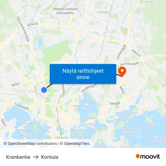 Krankantie to Kontula map