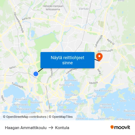 Haagan Ammattikoulu to Kontula map