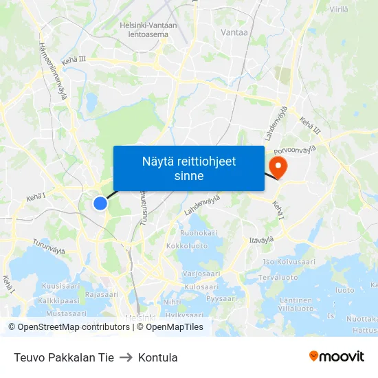 Teuvo Pakkalan Tie to Kontula map