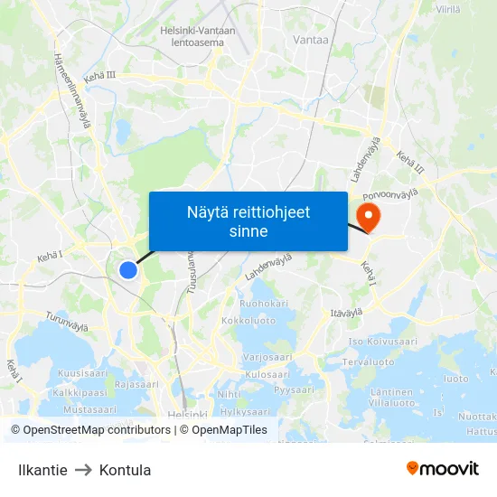 Ilkantie to Kontula map