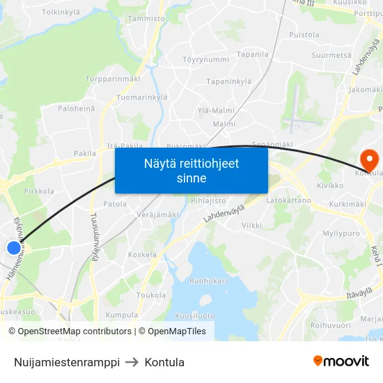 Nuijamiestenramppi to Kontula map
