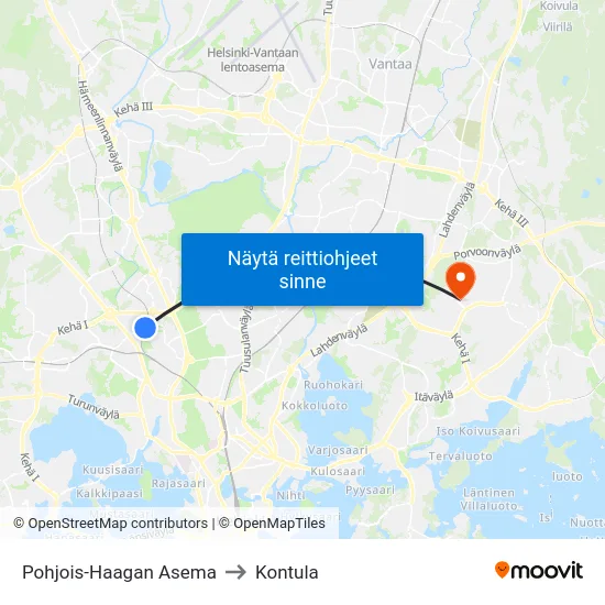 Pohjois-Haagan Asema to Kontula map