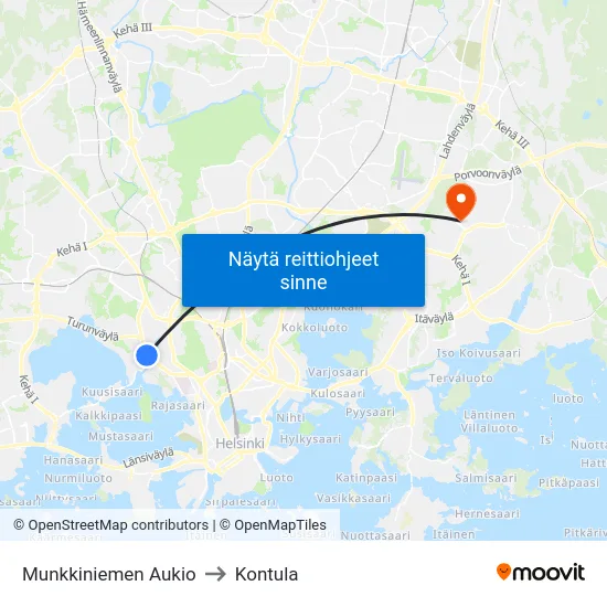 Munkkiniemen Aukio to Kontula map