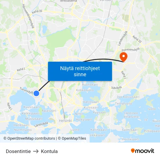 Dosentintie to Kontula map