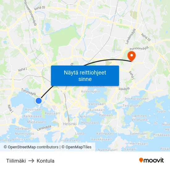 Tiilimäki to Kontula map