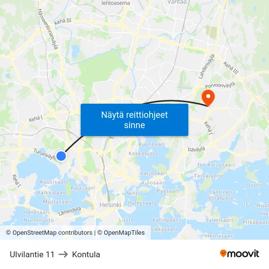 Ulvilantie 11 to Kontula map