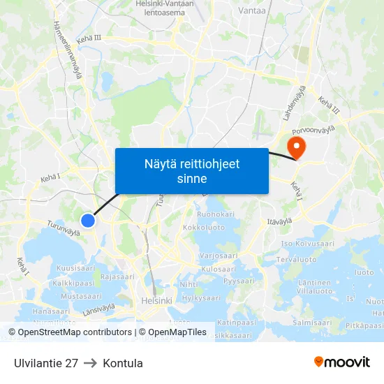 Ulvilantie 27 to Kontula map