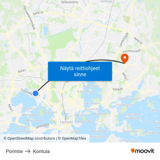 Porintie to Kontula map