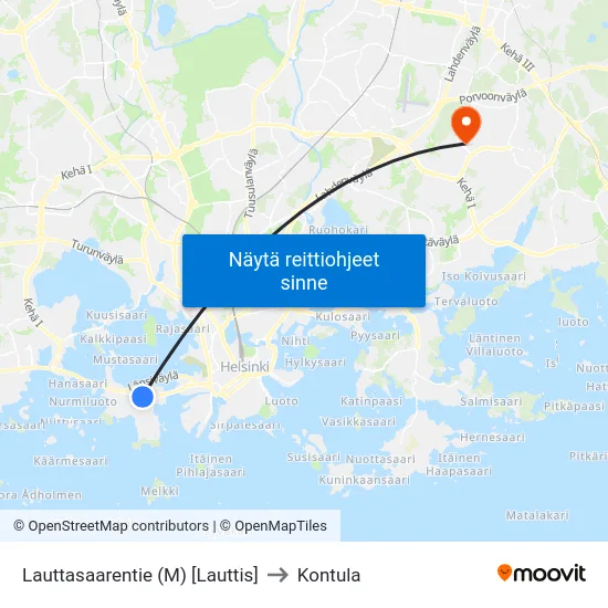 Lauttasaarentie (M) [Lauttis] to Kontula map