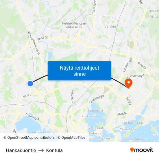 Hankasuontie to Kontula map