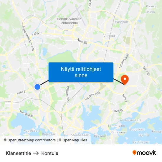 Klaneettitie to Kontula map