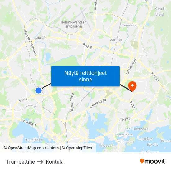 Trumpettitie to Kontula map