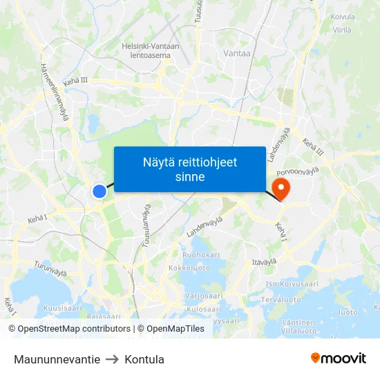 Maununnevantie to Kontula map