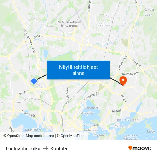 Luutnantinpolku to Kontula map