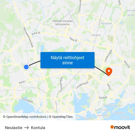 Neulastie to Kontula map