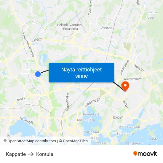 Kappatie to Kontula map