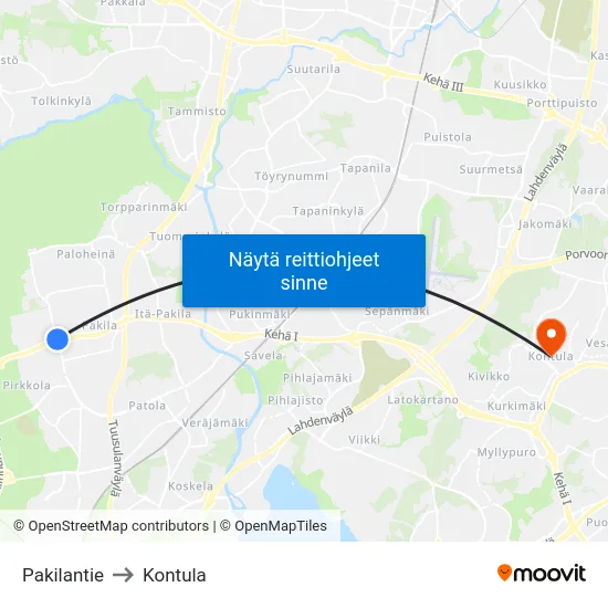 Pakilantie to Kontula map