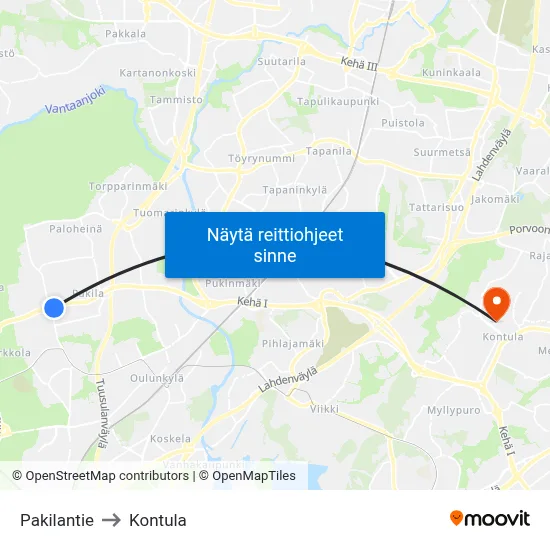 Pakilantie to Kontula map