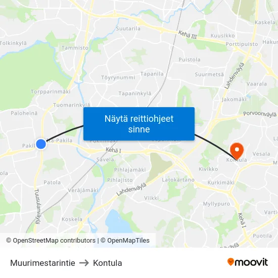 Muurimestarintie to Kontula map