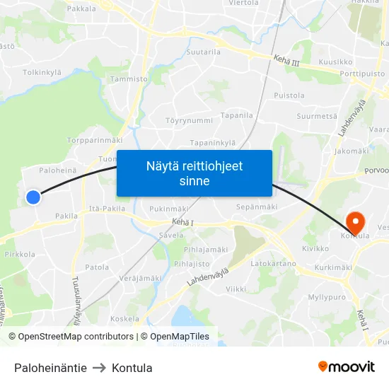 Paloheinäntie to Kontula map