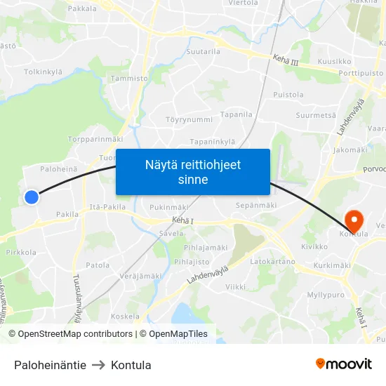 Paloheinäntie to Kontula map