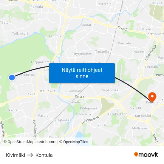 Kivimäki to Kontula map