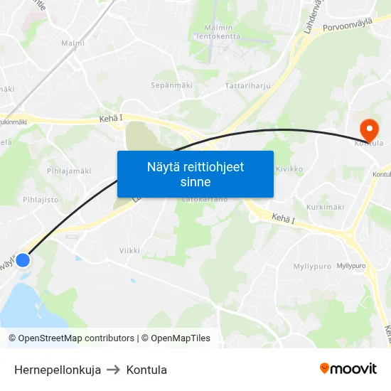 Hernepellonkuja to Kontula map
