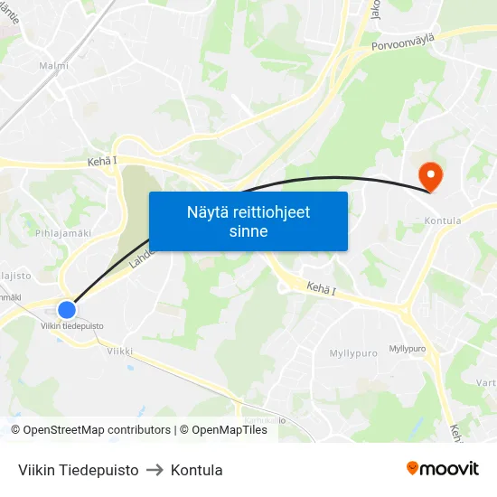 Viikin Tiedepuisto to Kontula map