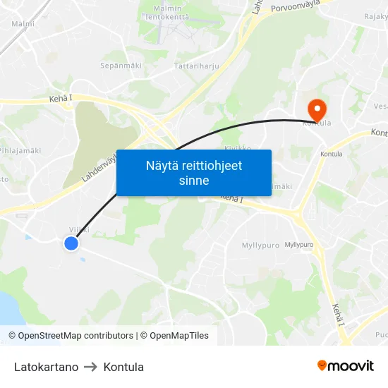 Latokartano to Kontula map