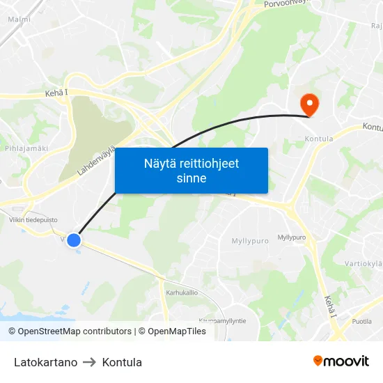 Latokartano to Kontula map