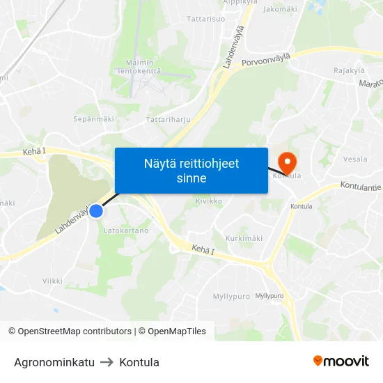 Agronominkatu to Kontula map