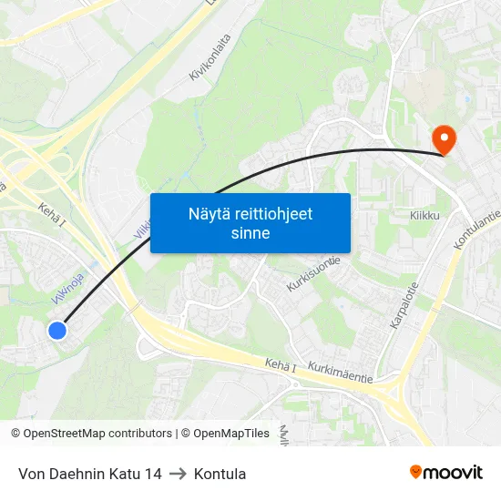 Von Daehnin Katu 14 to Kontula map
