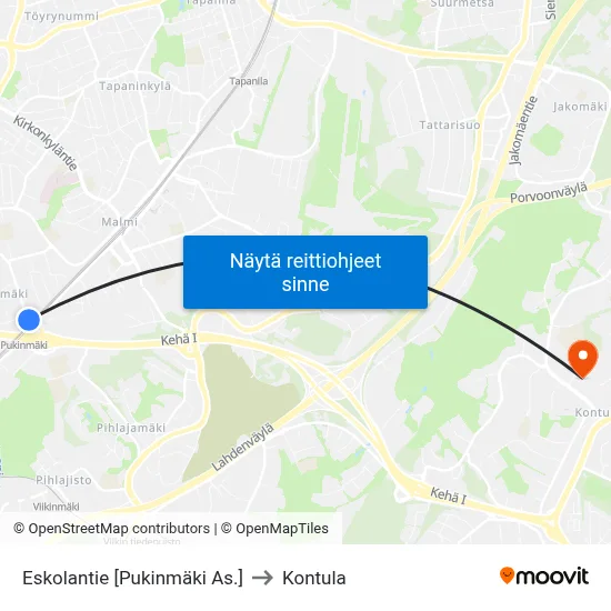 Eskolantie [Pukinmäki As.] to Kontula map