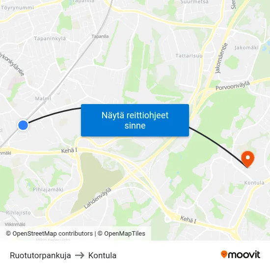 Ruotutorpankuja to Kontula map