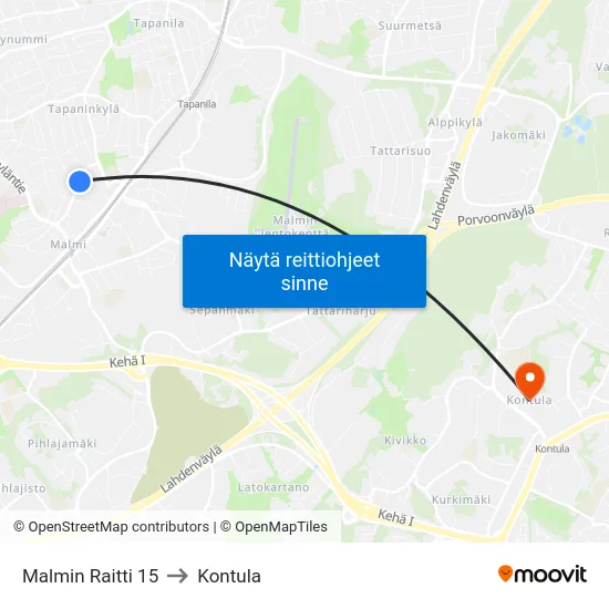 Malmin Raitti 15 to Kontula map