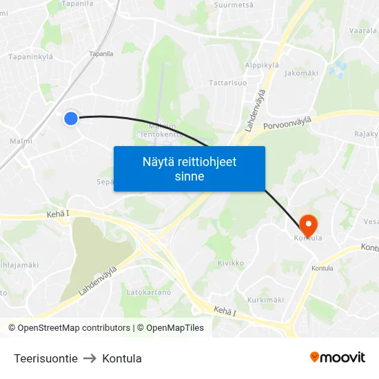 Teerisuontie to Kontula map