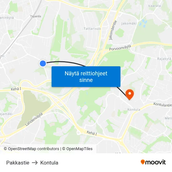 Pakkastie to Kontula map
