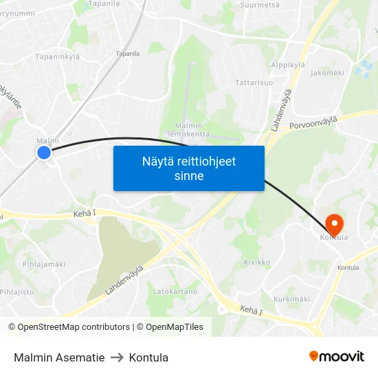 Malmin Asematie to Kontula map