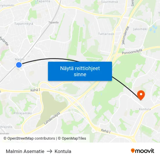 Malmin Asematie to Kontula map
