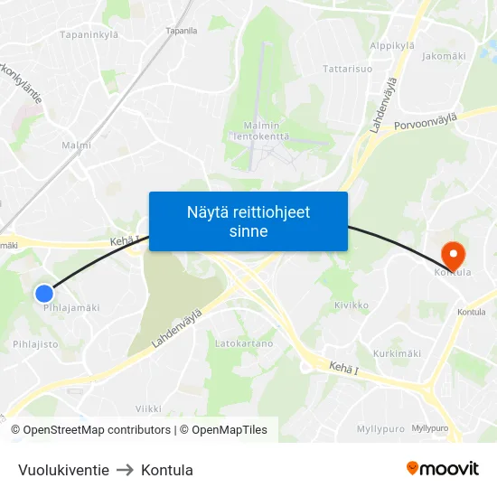 Vuolukiventie to Kontula map