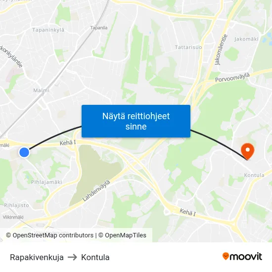 Rapakivenkuja to Kontula map