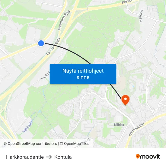 Harkkoraudantie to Kontula map