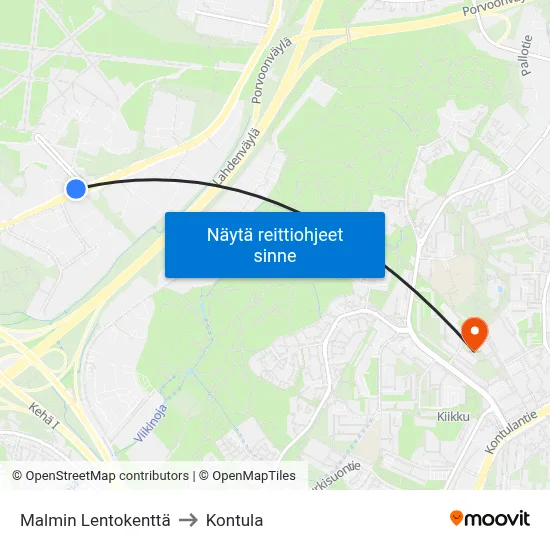Malmin Lentokenttä to Kontula map