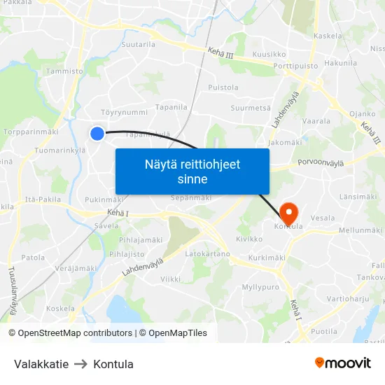 Valakkatie to Kontula map