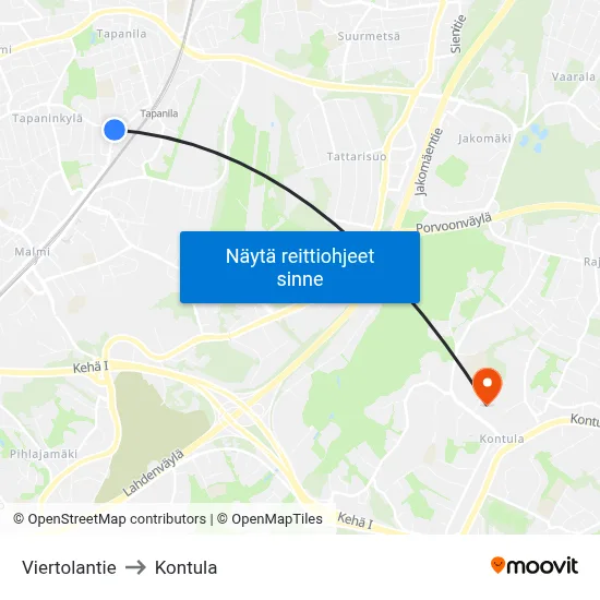 Viertolantie to Kontula map