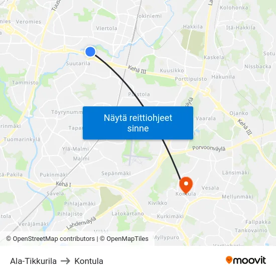 Ala-Tikkurila to Kontula map