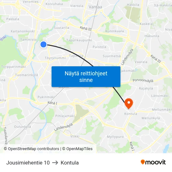 Jousimiehentie 10 to Kontula map