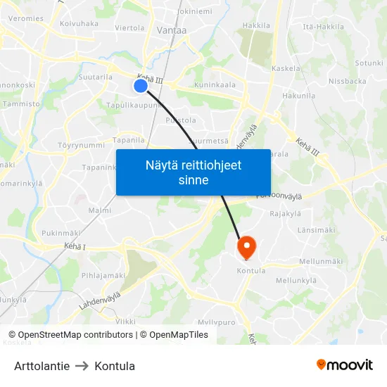 Arttolantie to Kontula map