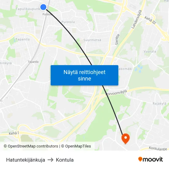 Hatuntekijänkuja to Kontula map