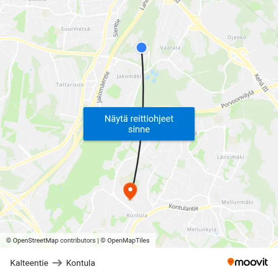 Kalteentie to Kontula map